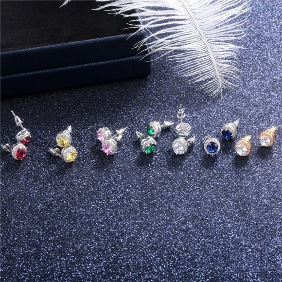 💞 926 Silver Plated CZ Classic Stud Earrings for Women, UNVN12443 - Picture 2 of 2